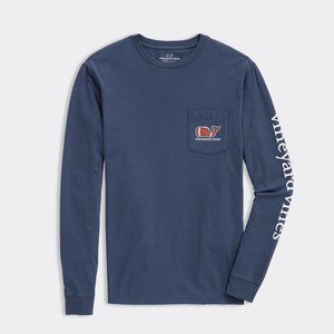 Vineyard Vines Blue Football Whale Pocket Long-Sleeve Tee Boys M (12/14) NWT